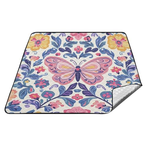 Camping-Decke mit Schmetterlings- und Blumenmotiv, bunt, wasserdicht, XXL, Picknickdecke, für Gras, Picknickartikel, Tapete de Praia von tplaotee