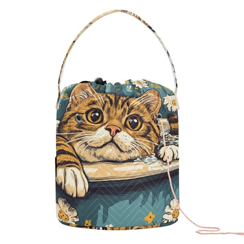 Cartoon-Bengalkatzen-Retro-Badewannen-Garn-Tasche, Garnhalter, Häkeln mit Löchern für Häkelprojekte von tplaotee