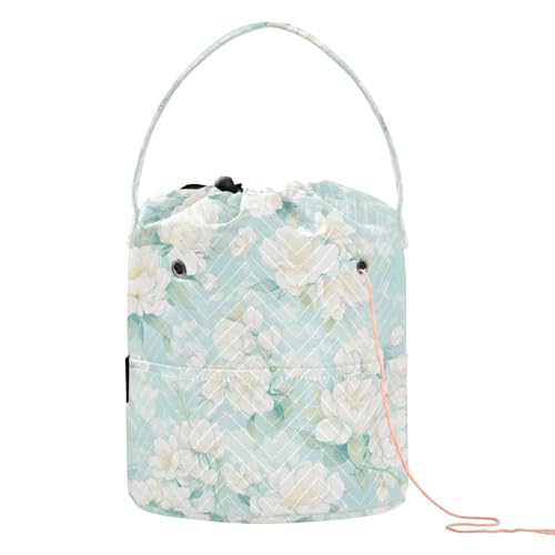 Cartoon-Brauttasche, Häkeltasche, Organizer, Aufbewahrung mit Löchern für Strickwerkzeug, Häkelprojekte, Mintgrün von tplaotee