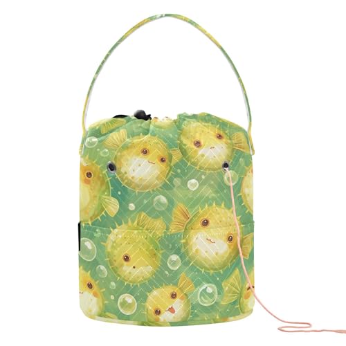 Cartoon-Pufferfisch, hellgrün, Garnaufbewahrung, Häkelprojekt-Taschen, tragbar für Häkelnadeln, Strickzubehör von tplaotee