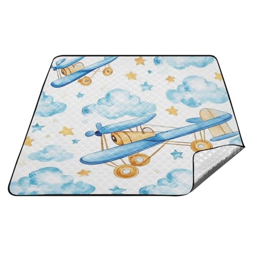 Cartoon niedliche blaue Flugzeug-Sterne, wasserdichte Campingdecke, XXL, Strand, tragbare Picknickdecke für 4 bis 6 Erwachsene, Picknickartikel, Teppich für Picknick Cartoon niedliche blaue Flugzeug-Sterne, wasserdichte Campingdecke, XXL, Strand, tragbare Picknickdecke für 4 bis 6 Erwachsene, Picknickartikel, Teppich für Picknick von tplaotee