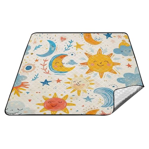Cartoon süße Sonne Mond Kindliche wasserdichte Strandmatte große Picknick faltbare Picknickdecke für Frauen 30er Jahre Sommer Geschenk mantas para la playa von tplaotee