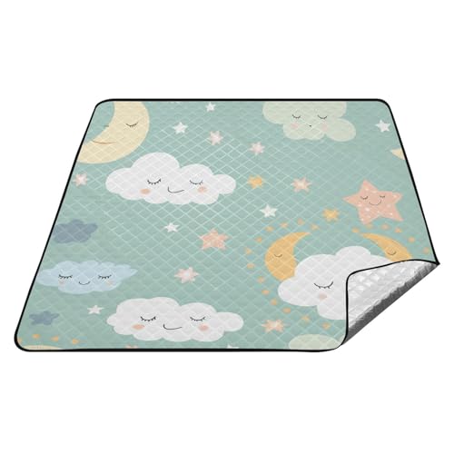 Cloud Star Mond hellgrüner Himmel, wasserdicht, Picknick-Essentials, wasserabweisend, Campingdecke, verstaubar, für Familie, Paare, Geschenkband Cloud Star Mond hellgrüner Himmel, wasserdicht, Picknick-Essentials, wasserabweisend, Campingdecke, verstaubar, für Familie, Paare, Geschenkband von tplaotee