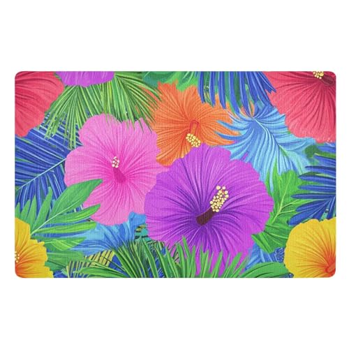 Dekorativer Läufer im hawaiianischen Stil, tropische Blumen, Palmenblätter, leuchtende Neonfarben, für den Außenbereich, 81,3 x 50,8 cm, rutschfeste Gummi-Unterseite, waschbar, für alle Jahreszeiten Dekorativer Läufer im hawaiianischen Stil, tropische Blumen, Palmenblätter, leuchtende Neonfarben, für den Außenbereich, 81,3 x 50,8 cm, rutschfeste Gummi-Unterseite, waschbar, für alle Jahreszeiten von tplaotee