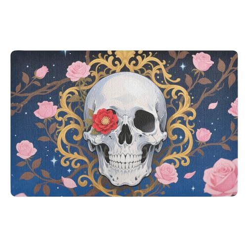 Dekorativer Totenkopf mit bunten Blumen, für den Außenbereich, Badematte, 81,3 x 50,8 cm, rutschfeste Gummi-Unterseite und waschbar, ultradünner Küchenteppich für Terrasse, Veranda, Tapetes para Dekorativer Totenkopf mit bunten Blumen, für den Außenbereich, Badematte, 81,3 x 50,8 cm, rutschfeste Gummi-Unterseite und waschbar, ultradünner Küchenteppich für Terrasse, Veranda, Tapetes para von tplaotee