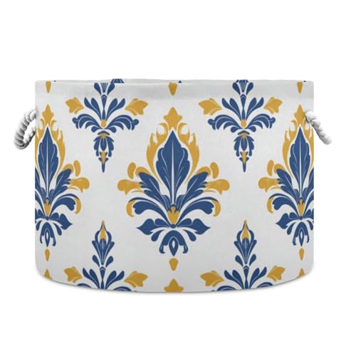Europen Aufbewahrungskorb mit Fleur-de-Lis-Muster, faltbar, wasserdicht, Spielzeug-Aufbewahrungskörbe mit stabilem Griff, rund, groß, für Schrank, Regale, Werkzeug von tplaotee