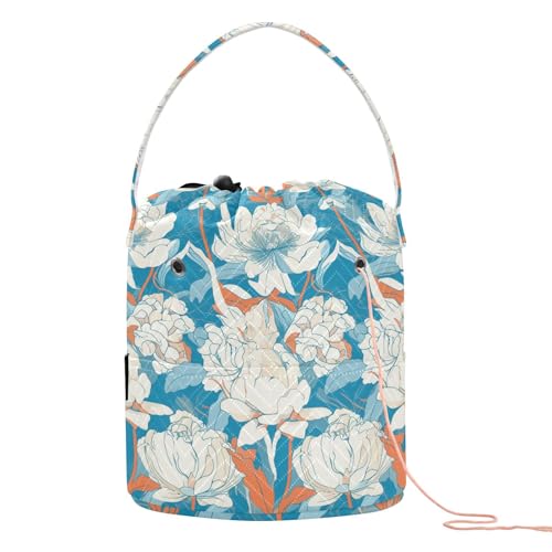 Garnbeutel mit frischem Blumenmuster, weiß-blau, Art-Deco-Stil, Garnbeutel, Organizer mit Löchern für Strickset, Strickzubehör Garnbeutel mit frischem Blumenmuster, weiß-blau, Art-Deco-Stil, Garnbeutel, Organizer mit Löchern für Strickset, Strickzubehör von tplaotee