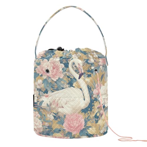 Garntasche mit weißen Flamingos, rosa Pfingstrosen, Häkeltasche, tragbar, für Strickwerkzeug, Reisen, Stricken Garntasche mit weißen Flamingos, rosa Pfingstrosen, Häkeltasche, tragbar, für Strickwerkzeug, Reisen, Stricken von tplaotee