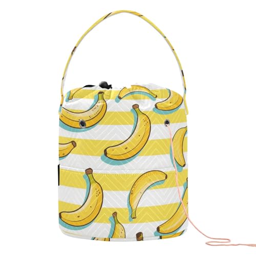 Gelb-weiß gestreifte Obst-Bananenaufbewahrung, Häkelnadel-Organizer, tragbar für Stricknadeln, Strickprojekte von tplaotee