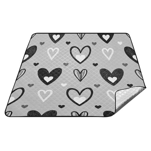 Grau-schwarze Herzen, wasserdichte Outdoor-Decke für Gras, wasserabweisend, Rasen, Strand, Picknick, für 4 bis 6 Erwachsene, Paare, Geschenk, alfombra de picnic Grau-schwarze Herzen, wasserdichte Outdoor-Decke für Gras, wasserabweisend, Rasen, Strand, Picknick, für 4 bis 6 Erwachsene, Paare, Geschenk, alfombra de picnic von tplaotee