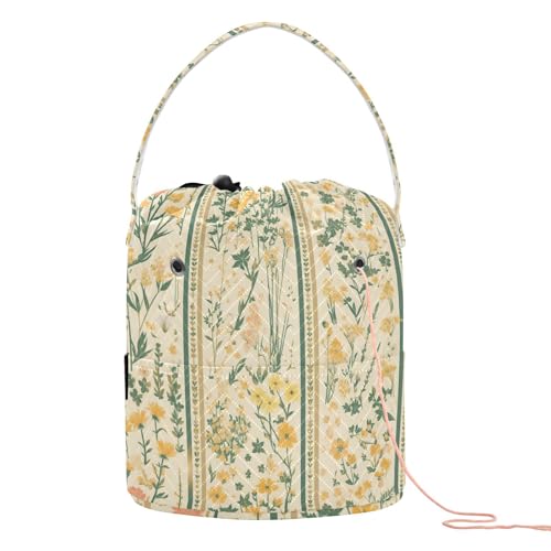 Häkelgarn, Tasche, Tasche, tragbar, für Stricknadeln, Häkeln, Organizer, gelbe Blume, grüne Streifen, Landhausstil Häkelgarn, Tasche, Tasche, tragbar, für Stricknadeln, Häkeln, Organizer, gelbe Blume, grüne Streifen, Landhausstil von tplaotee