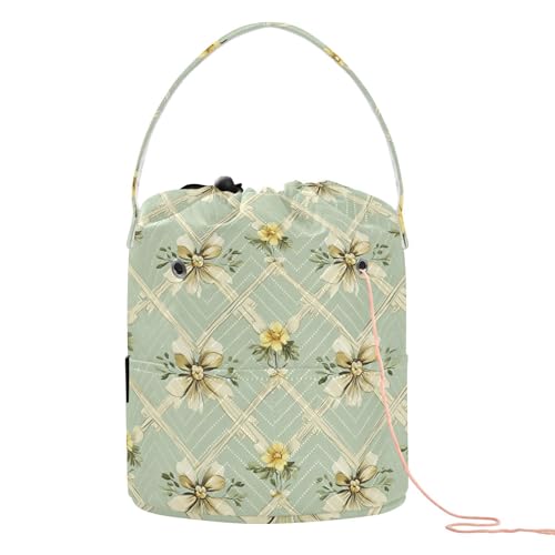 Häkelgarn-Tasche im Vintage-Stil, mit Schleifen, Blumen, Diamanten, Grün, Gelb, kleine Garntasche, tragbar für Häkeln, Basteln, Aufbewahrung Häkelgarn-Tasche im Vintage-Stil, mit Schleifen, Blumen, Diamanten, Grün, Gelb, kleine Garntasche, tragbar für Häkeln, Basteln, Aufbewahrung von tplaotee