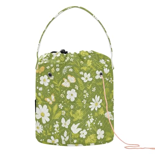 Häkelgarn-Tasche mit grünen Blumen, mit Löchern für Kunstbedarf, Strickzubehör Häkelgarn-Tasche mit grünen Blumen, mit Löchern für Kunstbedarf, Strickzubehör von tplaotee