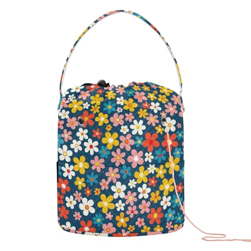 Häkelnadeltasche mit Löchern, Retro-Blumen-Design, Landhausstil, mit Löchern für Reisen, Häkeln, Strickzubehör Häkelnadeltasche mit Löchern, Retro-Blumen-Design, Landhausstil, mit Löchern für Reisen, Häkeln, Strickzubehör von tplaotee