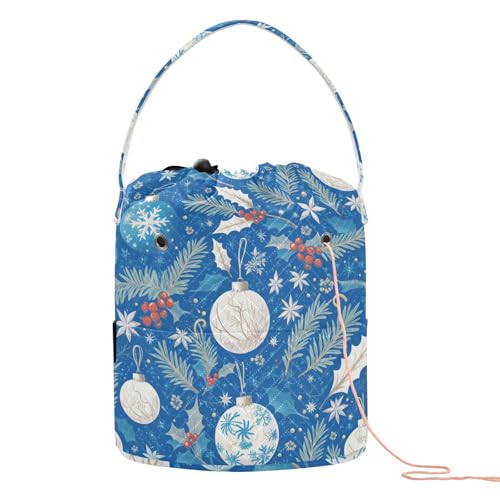 Häkeltasche mit Aufschrift "Merry Christmas", Blau und Weiß, mit Löchern für Kunstbedarf, Bastelorganizer Häkeltasche mit Aufschrift "Merry Christmas", Blau und Weiß, mit Löchern für Kunstbedarf, Bastelorganizer von tplaotee