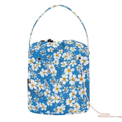 Häkeltasche mit Blumen- und Weißblume, tragbar, für Stricknadeln, Stricken, Blau Häkeltasche mit Blumen- und Weißblume, tragbar, für Stricknadeln, Stricken, Blau von tplaotee