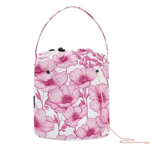 Häkeltasche mit Cartoon-Motiv, Motiv: Tod, Blumenmuster, hellpfirsichfarben, tragbar, für Häkelnadeln, Strickzubehör Häkeltasche mit Cartoon-Motiv, Motiv: Tod, Blumenmuster, hellpfirsichfarben, tragbar, für Häkelnadeln, Strickzubehör von tplaotee