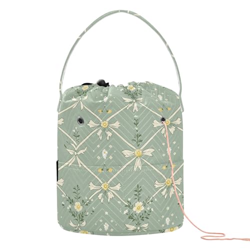 Häkeltasche mit Vintage-Schleifen, Blumen, Diamanten, Grün, Gelb, Tasche, Häkeln, tragbar, für Stricknadeln, Reisen, Stricken Häkeltasche mit Vintage-Schleifen, Blumen, Diamanten, Grün, Gelb, Tasche, Häkeln, tragbar, für Stricknadeln, Reisen, Stricken von tplaotee