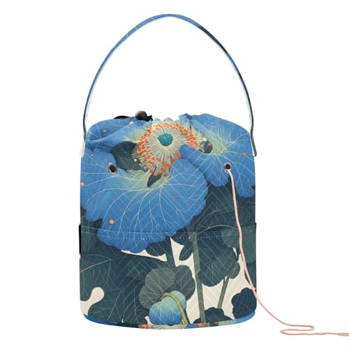 Häkeltasche mit großer blauer Blume, japanischer Stil, Häkeltasche, tragbar, für Garnbälle, Häkelprojekte Häkeltasche mit großer blauer Blume, japanischer Stil, Häkeltasche, tragbar, für Garnbälle, Häkelprojekte von tplaotee