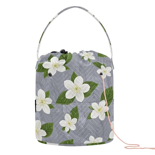 Häkeltaschen mit Blume und Weiß auf grauem Marmor-Hintergrund, kleine Garnaufbewahrung, tragbar für Strickwerkzeuge, Häkelzubehör Häkeltaschen mit Blume und Weiß auf grauem Marmor-Hintergrund, kleine Garnaufbewahrung, tragbar für Strickwerkzeuge, Häkelzubehör von tplaotee