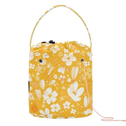 Häkeltaschen mit gelben Blumen, Häkelgarn, Organizer mit Löchern für Nadelhalter, Garnbasteln Häkeltaschen mit gelben Blumen, Häkelgarn, Organizer mit Löchern für Nadelhalter, Garnbasteln von tplaotee