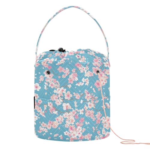 Häkeltaschen mit rosa blauen Blumen, Häkeltasche, tragbar, für Kunstbedarf, Garnzubehör Häkeltaschen mit rosa blauen Blumen, Häkeltasche, tragbar, für Kunstbedarf, Garnzubehör von tplaotee