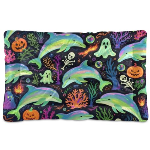 Halloween-Haustiermatratze, waschbar, weich, rutschfest, für mittelgroße und große Hunde, 91,4 x 61 cm, Blau Halloween-Haustiermatratze, waschbar, weich, rutschfest, für mittelgroße und große Hunde, 91,4 x 61 cm, Blau von tplaotee