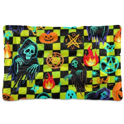 Halloween-Hunde-Schlafmatratze, waschbar, weich, bequem, rutschfeste Unterseite, für mittelgroße und große Hunde, 91,4 x 61 cm, Gelb und Schwarz von tplaotee