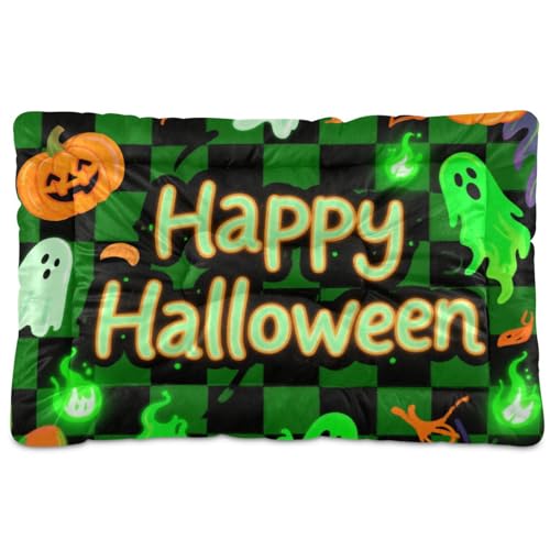 Halloween-Hundebett, waschbar, weich, bequem, rutschfeste Unterseite, für mittelgroße und große Hunde, 91,4 x 61 cm, Grün und Schwarz von tplaotee