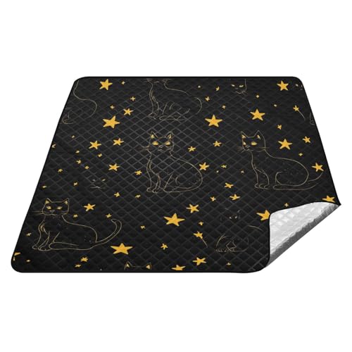 Halloween Katze Böse Katze Schwarz Gold Stern Wasserdicht Picknicktisch Tragbar Strand Outdoor Spielmatte für Gras Frühling Geschenke Manta de Picknick Para Playa von tplaotee