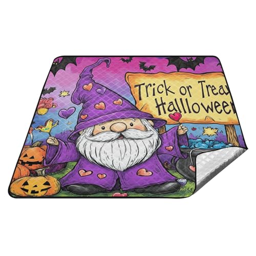 Halloween-Picknickdecke mit violettem Kürbis, Zwerg, groß, wasserabweisend, Rasen, Outdoor-Campingmatte für Damen, 30er-Jahre-Paare, Geschenk, Manta, Para, Picknick, Playa von tplaotee