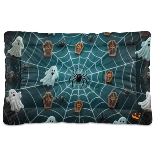 Halloween-Spinnennetz-Haustier-Matratze, waschbar, rutschfest, weich, bequem, für große und mittelgroße und kleine Hunde, 91,4 x 61 cm, Schwarz von tplaotee