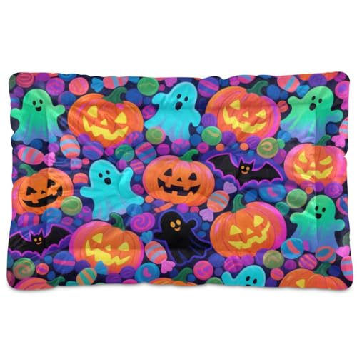 Happy Halloween Hunde-Schlafmatratze, waschbar, weich, bequem, rutschfeste Unterseite, für mittelgroße und große Hunde, 91,4 x 61 cm von tplaotee