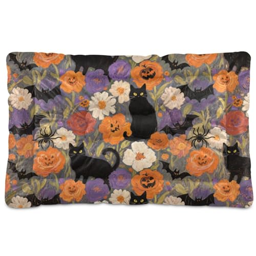 Happy Halloween Hunde-Schlafmatratze mit Totenkopf-Blumen, waschbar, rutschfest, weich, bequem, für große, mittelgroße und kleine Hunde, 91,4 x 61 cm Happy Halloween Hunde-Schlafmatratze mit Totenkopf-Blumen, waschbar, rutschfest, weich, bequem, für große, mittelgroße und kleine Hunde, 91,4 x 61 cm von tplaotee