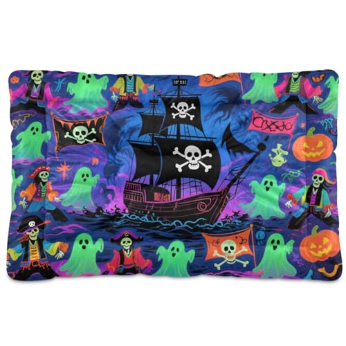 Happy Halloween Piraten-Haustiermatratze, waschbar, weich, rutschfest, für mittelgroße und große Hunde, 91,4 x 61 cm von tplaotee