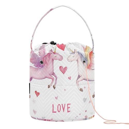 Happy Valentine Einhörner Häkeltasche Stricktasche Garnaufbewahrung mit Löchern für Häkelwerkzeuge Handwerk Aufbewahrung Happy Valentine Einhörner Häkeltasche Stricktasche Garnaufbewahrung mit Löchern für Häkelwerkzeuge Handwerk Aufbewahrung von tplaotee