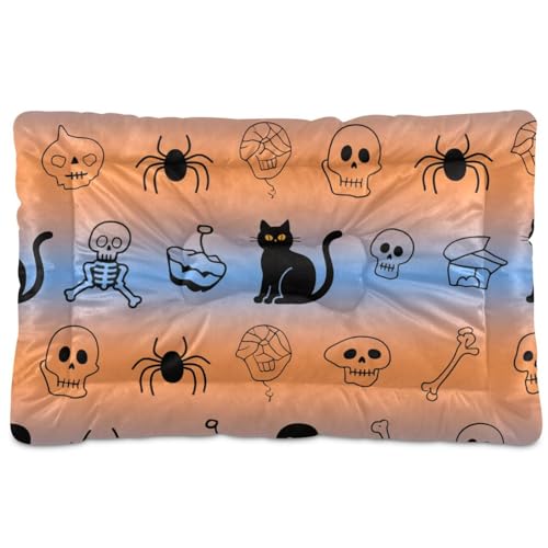 Haustier-Schlafmatte für Halloween, Motiv: schwarze Katze, Spinne, Totenkopf, waschbar, weich, bequem, rutschfeste Unterseite, Haustiermatte für große, mittelgroße und kleine Hunde, 91,4 x 61 cm von tplaotee