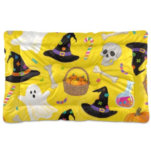 Haustiermatratze mit Halloween-Kürbis, waschbar, weich, rutschfest, für mittelgroße und große Hunde, 91,4 x 61 cm, Orange von tplaotee
