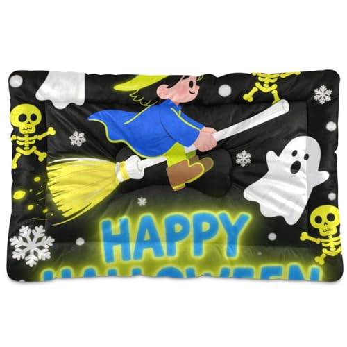 Haustiermatratze mit Halloween-Motiv Schneehexe, waschbar, weich, bequem, rutschfeste Unterseite, für mittelgroße und große Hunde, 91,4 x 61 cm, Blau von tplaotee