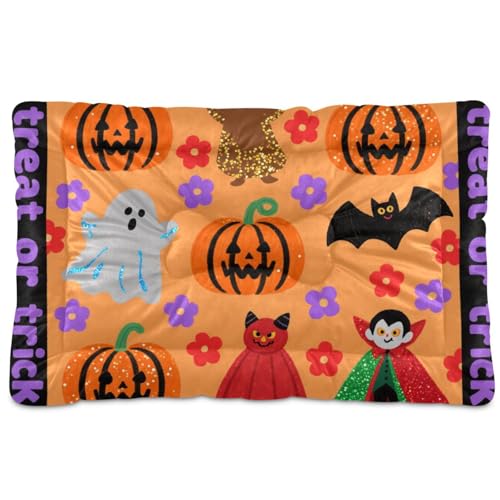 Hundebett, waschbar, Halloween-Kürbis-Design, rutschfest, weich, bequem, für mittelgroße und große Hunde, 91,4 x 61 cm von tplaotee