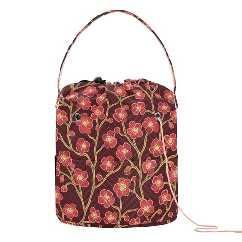 Kirschblüten-Aufbewahrungstasche mit Löchern für Häkeln, Stricken, Häkelzubehör, Rot / Braun Kirschblüten-Aufbewahrungstasche mit Löchern für Häkeln, Stricken, Häkelzubehör, Rot / Braun von tplaotee