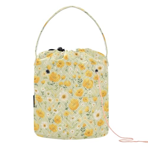 Kleine gelbe Blumen grüner Hintergrund, Garn-Aufbewahrungstasche, Garnbeutel, Häkeln, tragbar, für Stricken, Häkeln, Zubehör Kleine gelbe Blumen grüner Hintergrund, Garn-Aufbewahrungstasche, Garnbeutel, Häkeln, tragbar, für Stricken, Häkeln, Zubehör von tplaotee