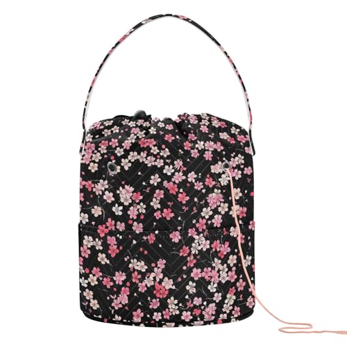 Kleine rosa Blumen Garn Aufbewahrung Stricken Häkeltasche tragbar für Nadelhalter Stricken Schwarz Kleine rosa Blumen Garn Aufbewahrung Stricken Häkeltasche tragbar für Nadelhalter Stricken Schwarz von tplaotee