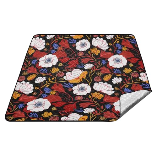 Lilly Picknick-Tisch mit Blumenmuster, weiß, Wildblume, schwarz, wasserdicht, Decke für Outdoor-Menschen, Paare, Geschenkband Lilly Picknick-Tisch mit Blumenmuster, weiß, Wildblume, schwarz, wasserdicht, Decke für Outdoor-Menschen, Paare, Geschenkband von tplaotee