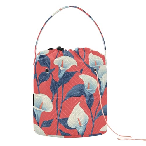 Lily Calla rote Blumen-Garntasche, kleine Garnaufbewahrung, tragbar, für Häkelnadeln, Stricken Lily Calla rote Blumen-Garntasche, kleine Garnaufbewahrung, tragbar, für Häkelnadeln, Stricken von tplaotee