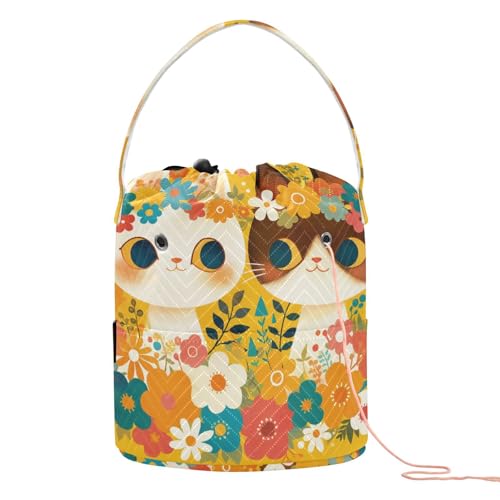 Markante niedliche Blumen-Garntasche im Vintage-Stil, mit Löchern für Häkelnadeln, Reisen, Stricken Markante niedliche Blumen-Garntasche im Vintage-Stil, mit Löchern für Häkelnadeln, Reisen, Stricken von tplaotee