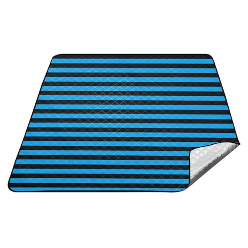 Neonblaue schwarze Streifen, wasserdichte Outdoor-Spielmatte, tragbare Spielmatte für 4 bis 6 Erwachsene, Frühlingsgeschenke, Tapete de Praia von tplaotee