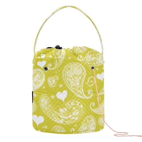 Paisleymuster, gelblich-grüne Häkelgarn-Tasche, Häkelbedarf, Tasche, tragbar, für Nadelhalter, Strickzubehör Paisleymuster, gelblich-grüne Häkelgarn-Tasche, Häkelbedarf, Tasche, tragbar, für Nadelhalter, Strickzubehör von tplaotee