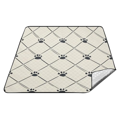 Paw Prints schwarze süße Linien, wasserdichte Outdoor-Decken, groß, für draußen, Party, Garten, Matte für Boden, Frühling, Geschenke, Tapete de Praia von tplaotee