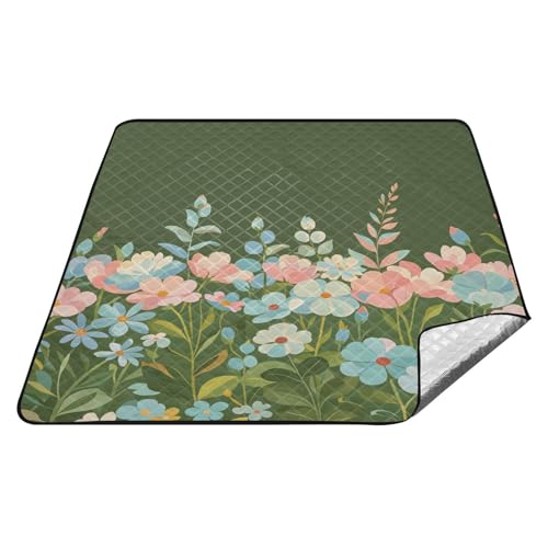 Picknick-Matte mit blauen und rosa Blumen im Sommer, wasserabweisend, faltbar, für Damen, 30er-Jahre-Stil, Geschenk für den Frühling, Tapete de Picknick Picknick-Matte mit blauen und rosa Blumen im Sommer, wasserabweisend, faltbar, für Damen, 30er-Jahre-Stil, Geschenk für den Frühling, Tapete de Picknick von tplaotee